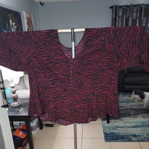 Torrid Maroon and Black Zebra Print Bell Sleeve blouse Size 5